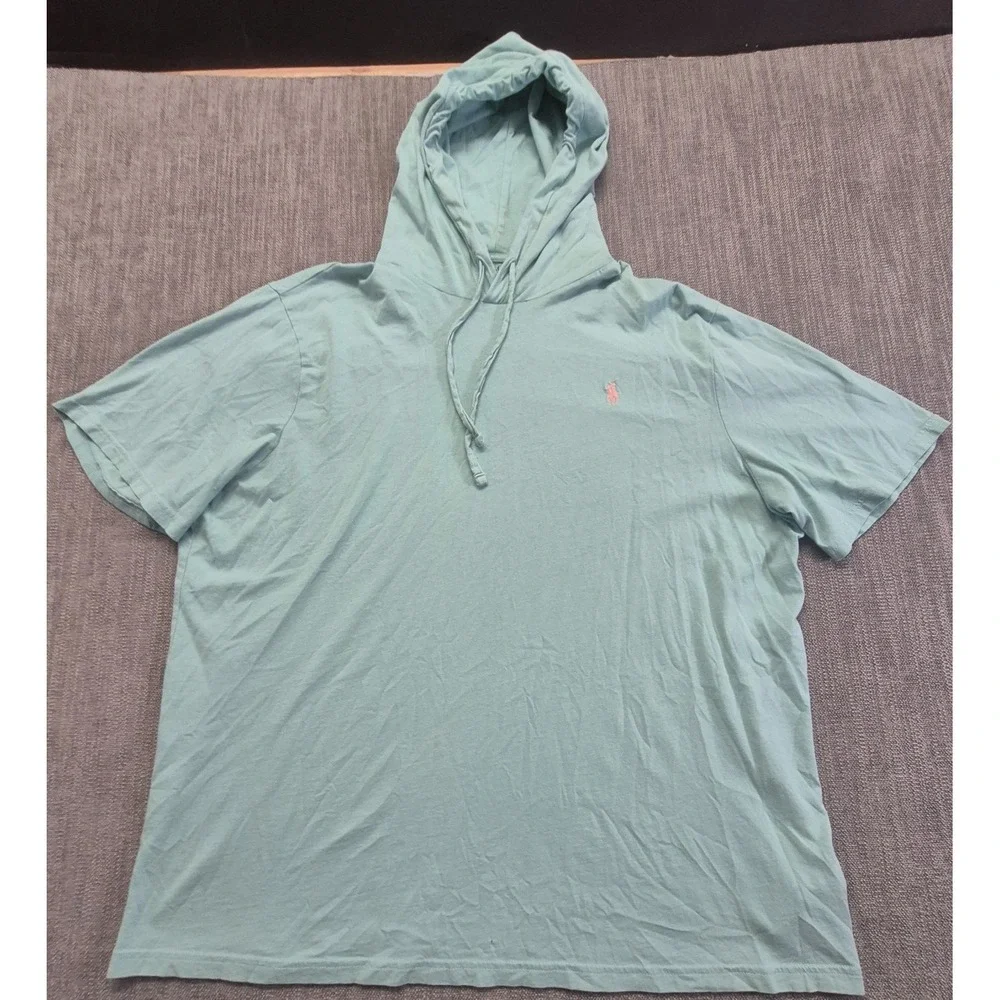 Polo Ralph Lauren Men's XL Short Sleeve Hoodie T-shirt green pink pony Cotton